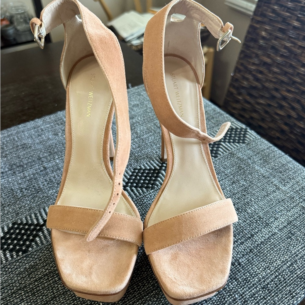 Stuart Weitzman blush suede platform size 7 worn once - Picture 10 of 15